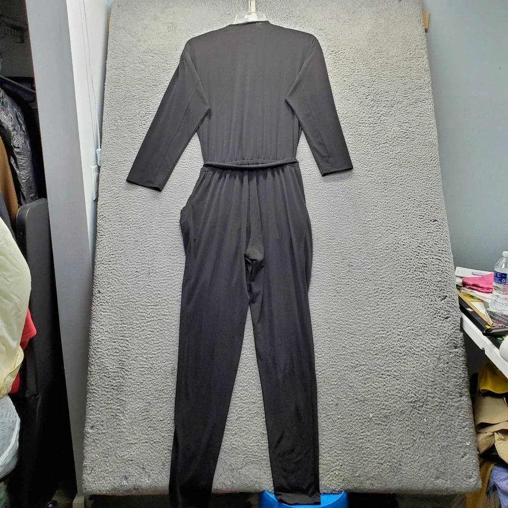 Michael Kors Jumpsuit Womens Medium Black Studded Shoulder Long Sleeve Tie Waist